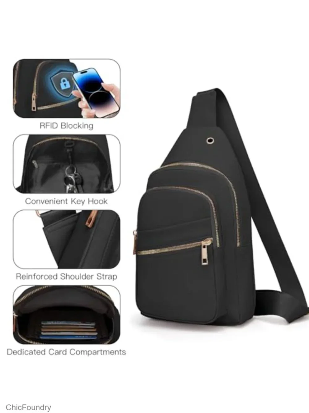 Waterproof RFID Travel Crossbody Sling Bag Adjustable Strap